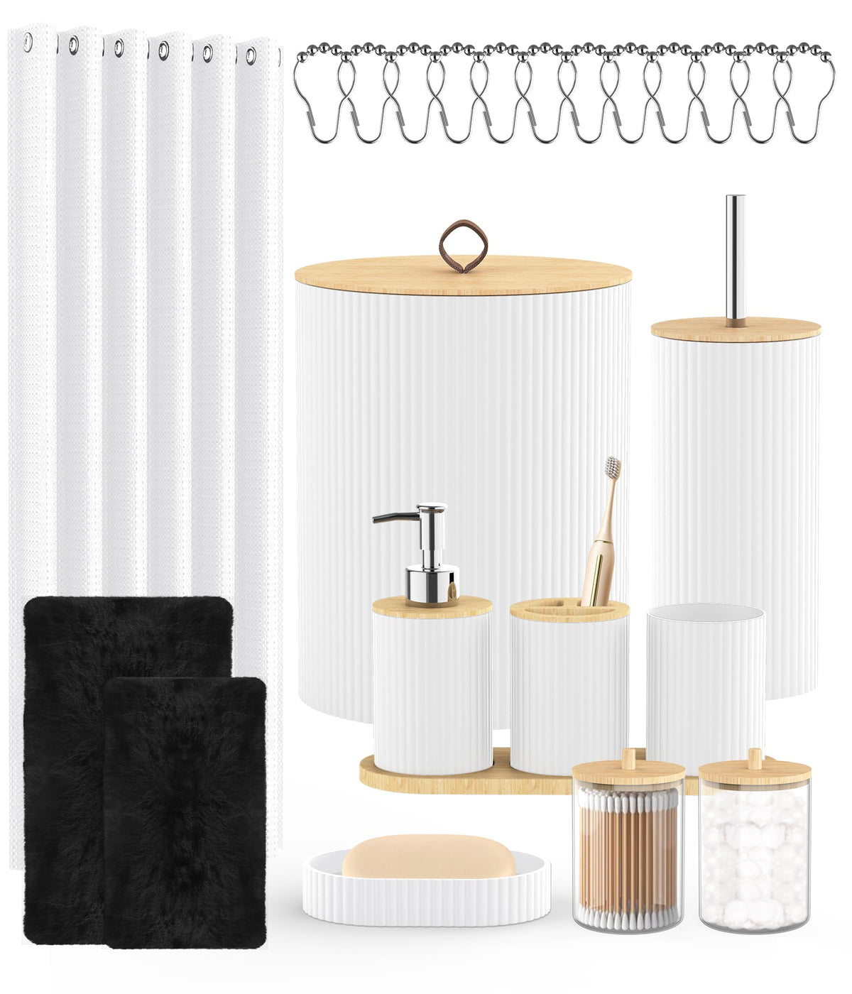 22Pcs Matte Black Bathroom Accessories Set Shower Curtain Decor Kit