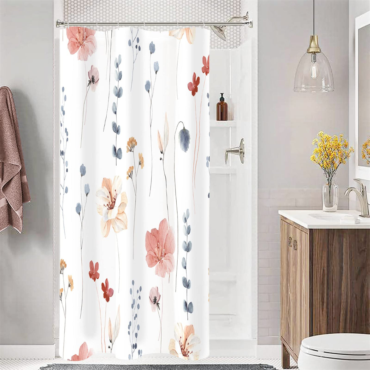Gibelle Sage Green Beige Watercolor Floral Fabric Shower Curtain 72x72