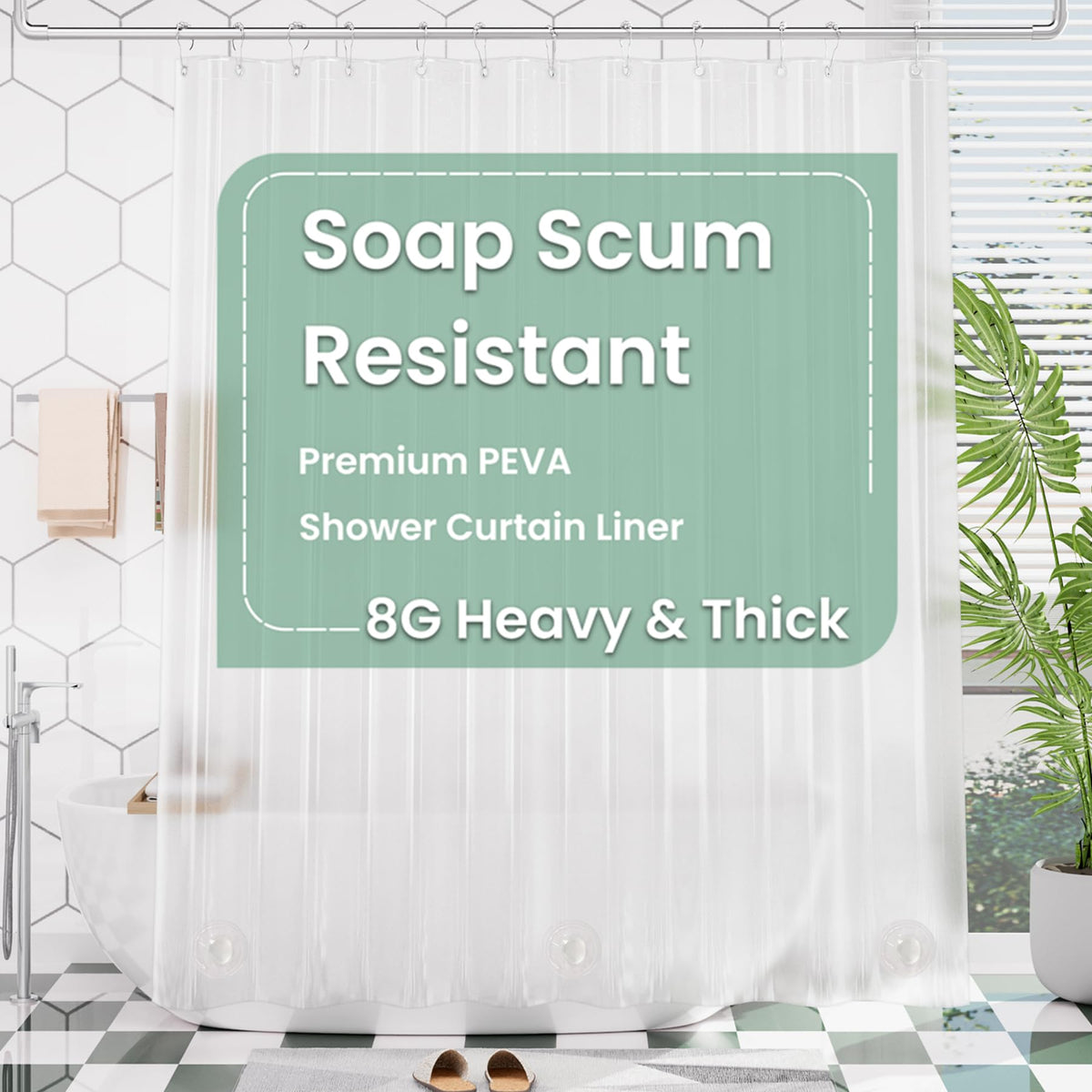 AmazerBath Plastic Shower Curtain Clear 72x74 Inches, Clear Shower Curtain Heavy Duty 8G Premium PEVA, Weighted Shower Curtains for Bathroom Accessories with 3 Big Stones and 12 Rustproof Grommets