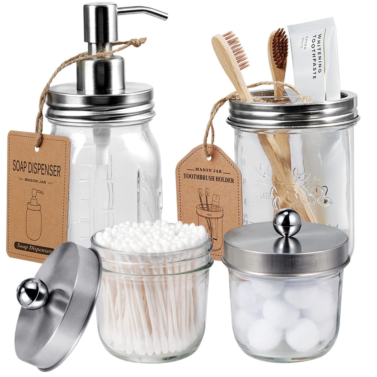 Amolliar Mason Jar Bathroom Accessories Set 4 Pcs, Oil Rubbed Bronze