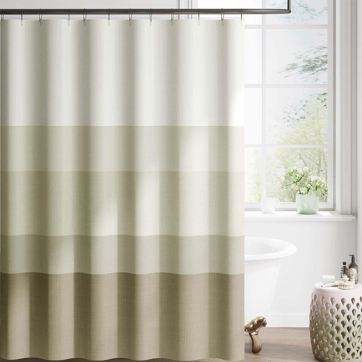 jinchan Ombre Ocean Blue Shower Curtain for Bathroom 70x72 Inch 12 Hooks