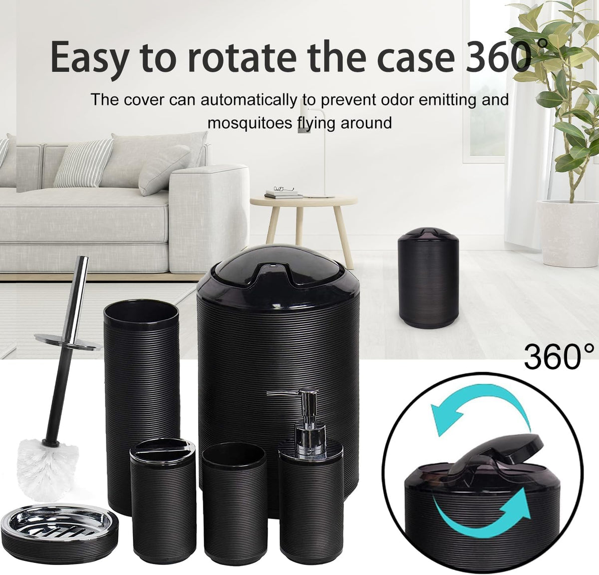 CERBIOR Bathroom Accessories Set 6 Piece Spiral Pattern Bath Ensemble,Black