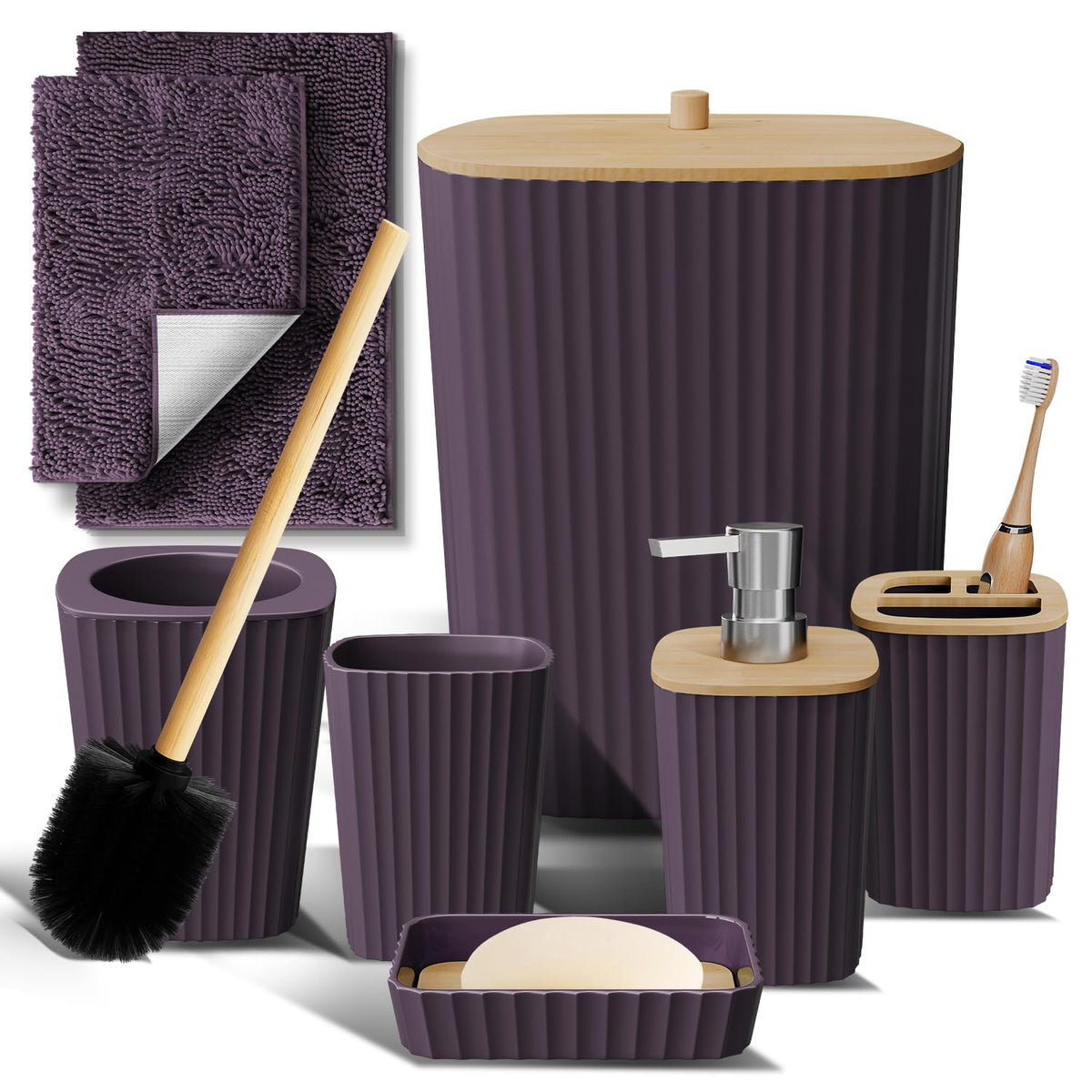 Clara Clark Bathroom Set - Sage Green Bathroom Accessories Set, 6PC Bathroom Accessory Set, Bathroom Sets with Toilet Brush, Trash Can & Soap Dispenser