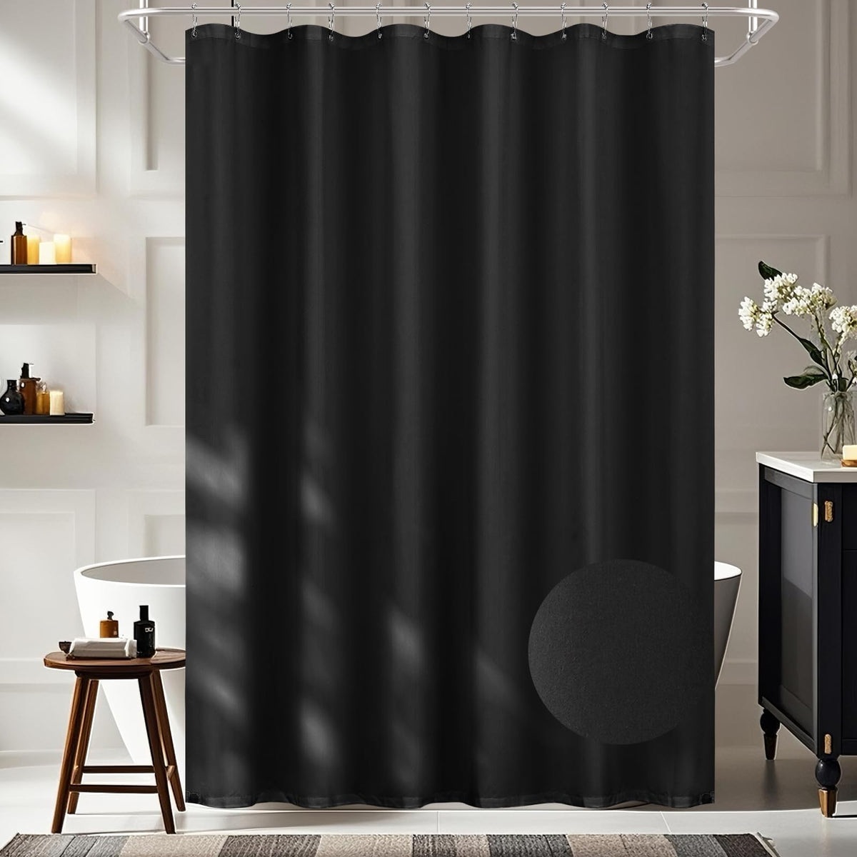 Seenus Baby Pink Ruffle Shower Curtain with Waterproof TPU Backed, Soft Microfiber Lovely French Ruched Shower Curtain, 72 x 72 Inch Bathroom 2 in 1 Washable Fabric Shower Curtain with TPU Lining