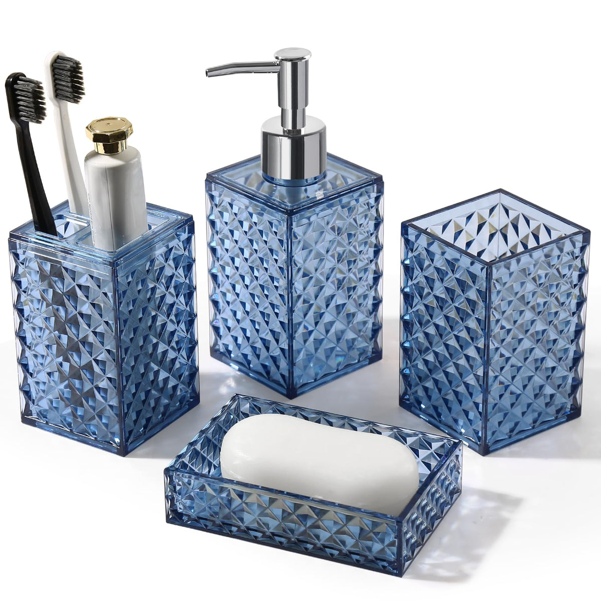 RYTOXILO Black Bathroom Accessories Set, 4 Pack Matte Black Bath Accessory Sets Complete, Acrylic Soap Dispenser and Toothbrush Holder Set for Bathroom Counter Sink, Modern Bathroom Decor