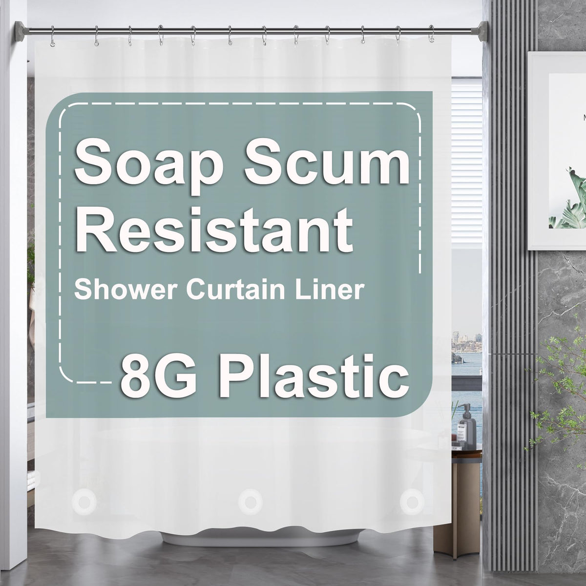 AmazerBath Plastic Shower Curtain Clear 72x74 Inches, Clear Shower Curtain Heavy Duty 8G Premium PEVA, Weighted Shower Curtains for Bathroom Accessories with 3 Big Stones and 12 Rustproof Grommets