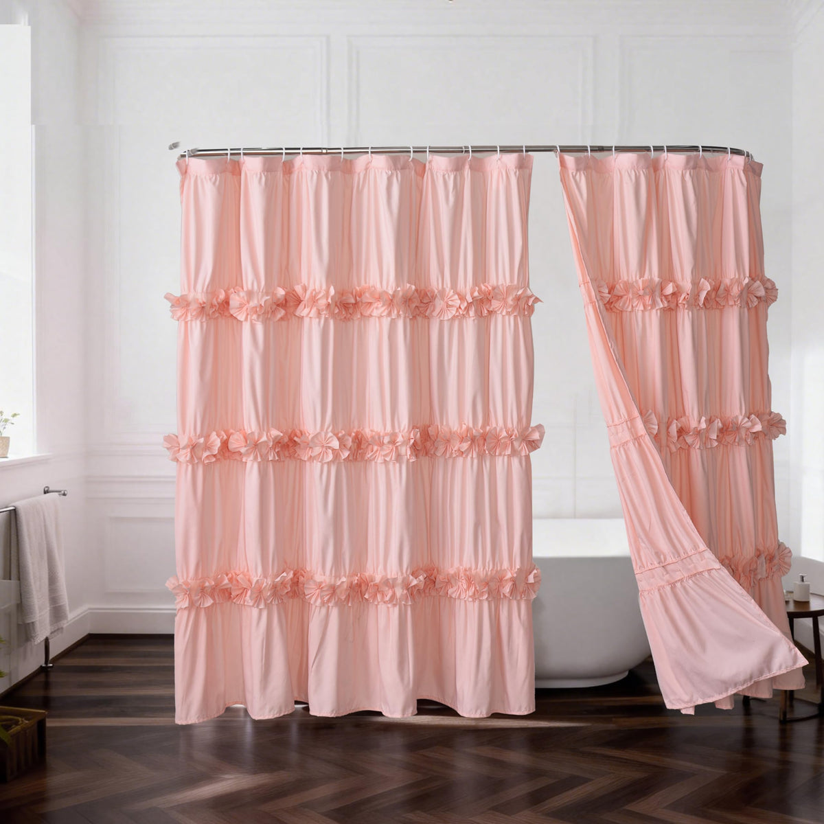 Homechoice Decor Camel Ruffle Shower Curtain 72" W x 72" H