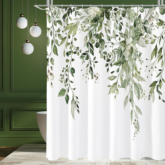 Gibelle Olive Green Eucalyptus Shower Curtain, Floral Print, 72x72