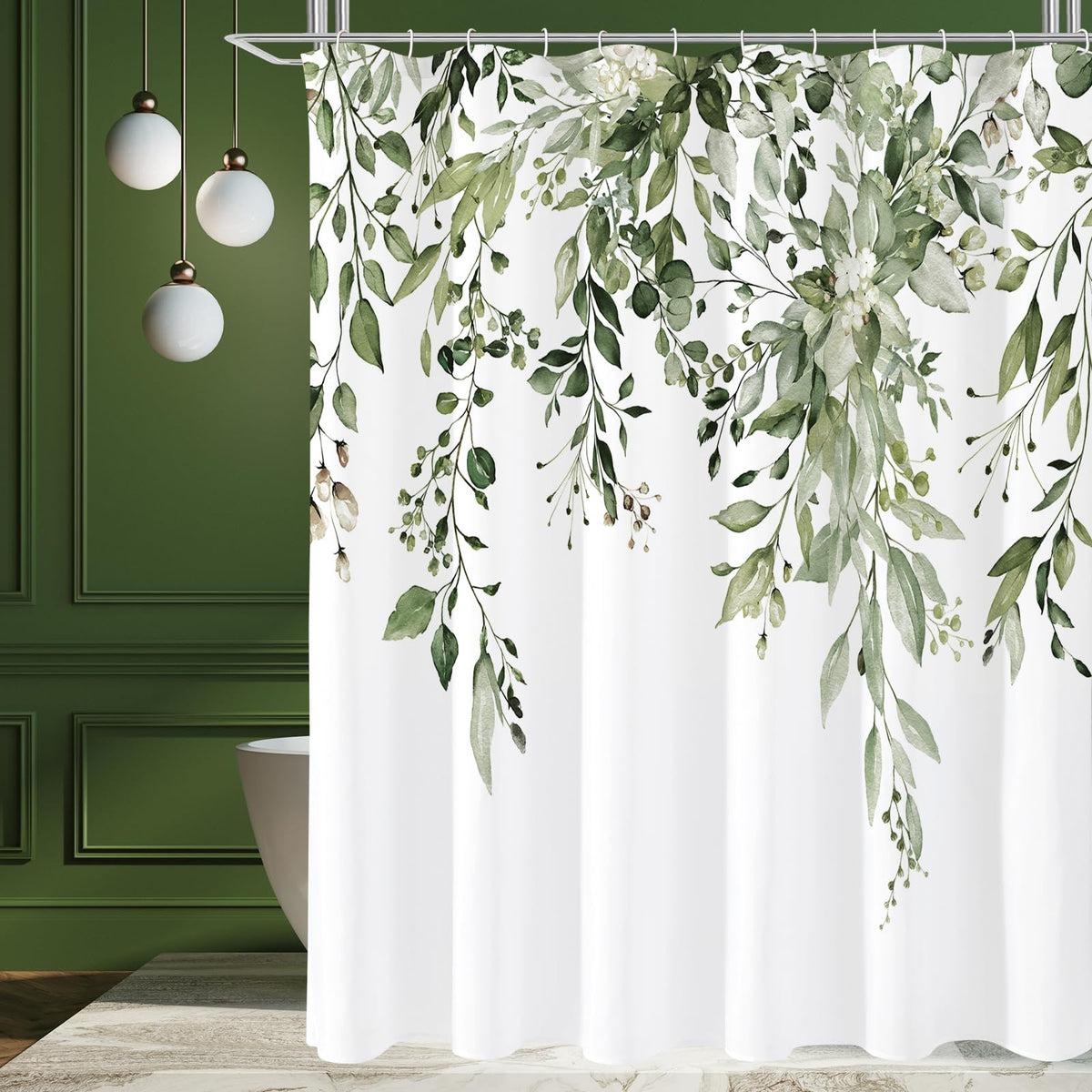Gibelle Olive Green Eucalyptus Shower Curtain, Floral Print, 72x72