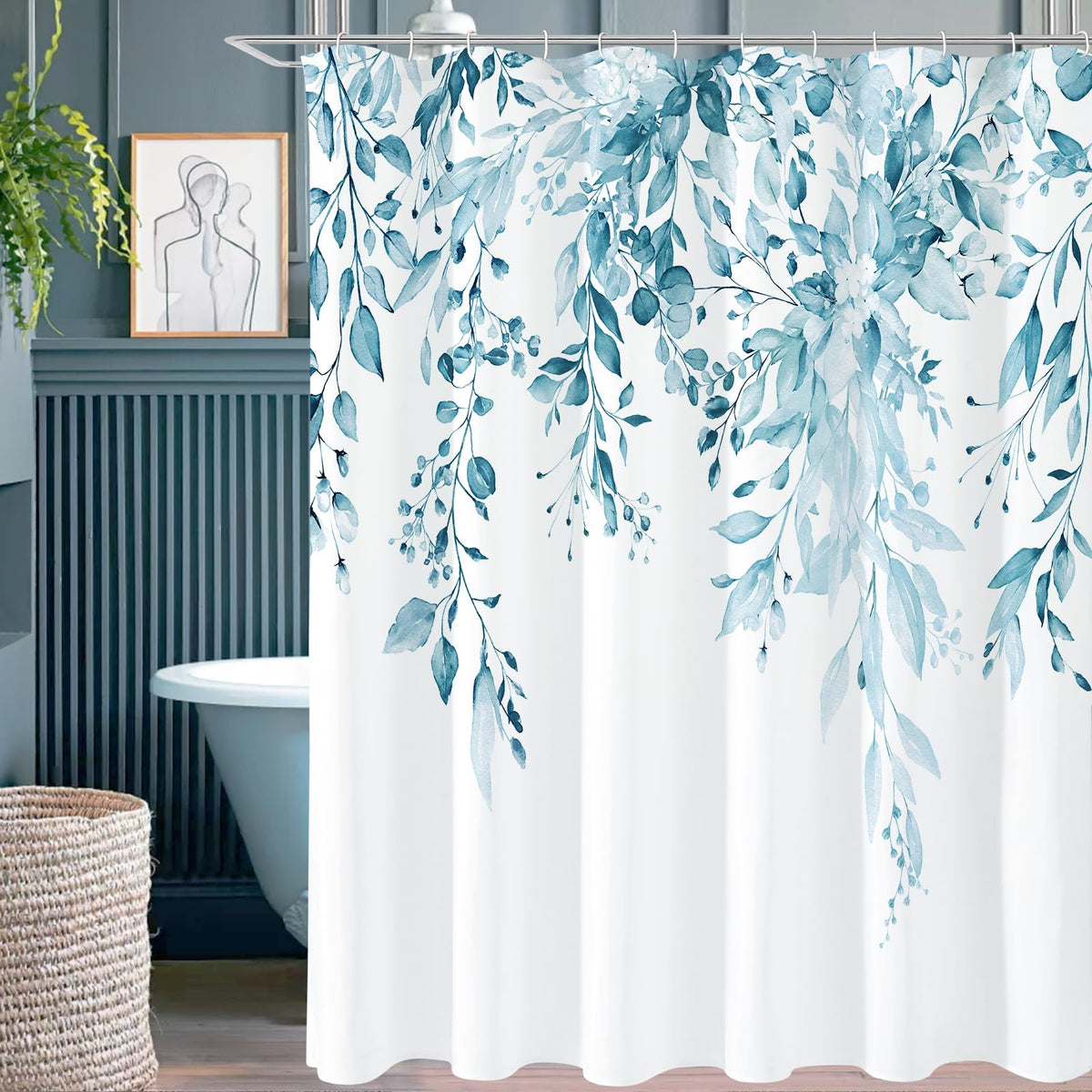 Gibelle Olive Green Eucalyptus Shower Curtain, Floral Print, 72x72