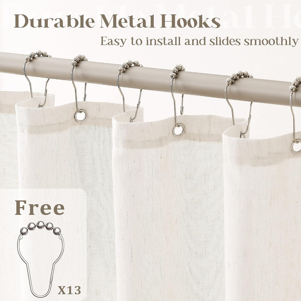 Cream Linen Shower Curtain for Bathroom Water Repellent 72x78 Inch