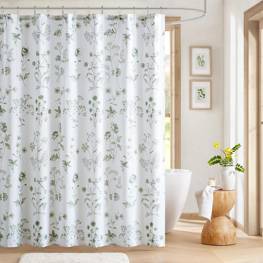 Martha Stewart 100% Cotton Floral Shower Curtain, 72 x 72, Sage Green