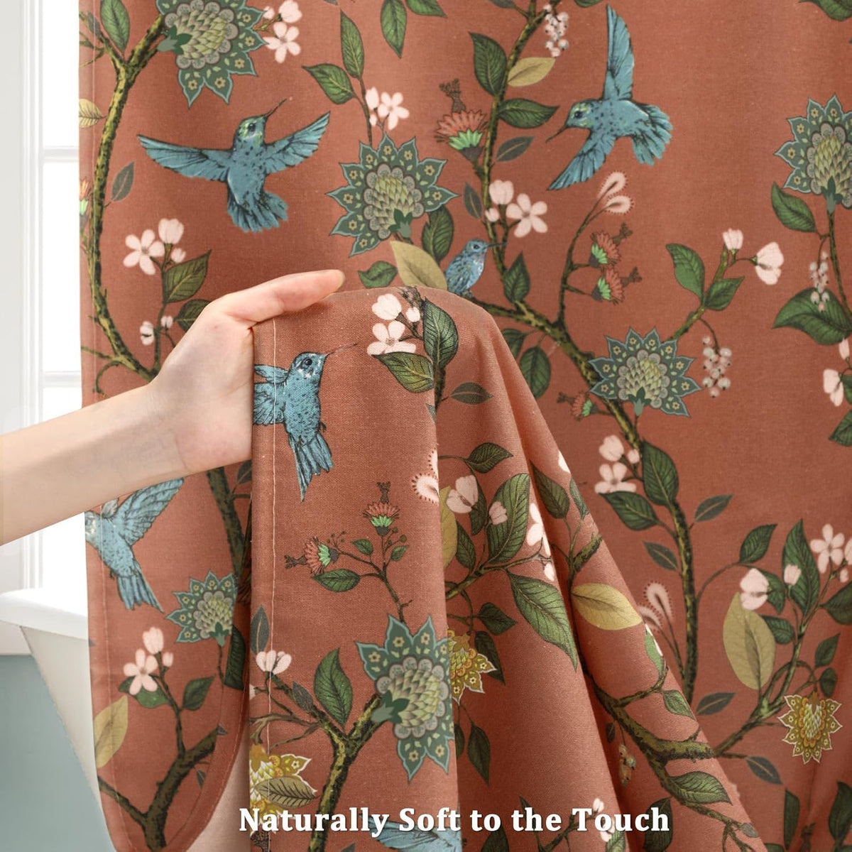 Floral Terracotta Boho Shower Curtain,Vintage Anthropologie Linen Shower Curtains for Bathroom,72Wx72H