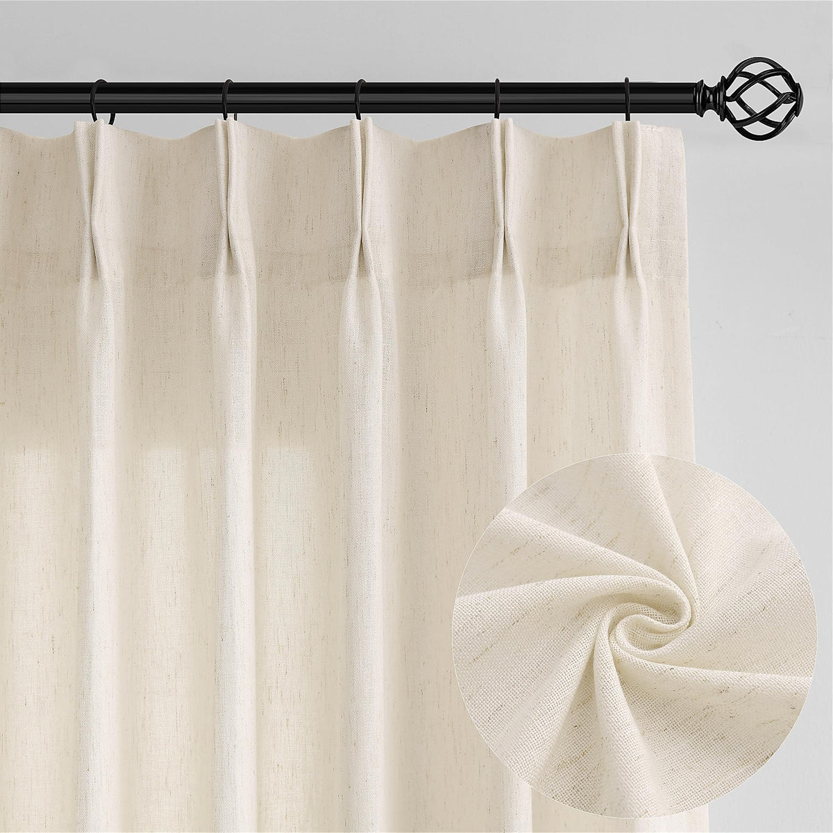 72 Inch Linen Pleated Shower Curtain Burlywood Birch Semi Sheer