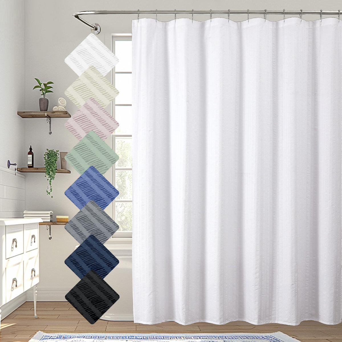 Aiyufeng Light Blue Shower Curtain for Bathroom, Embossed Textured Fabric Shower Curtain for Bathroom - Soft Cloth & Hotel Spa, Machine Washable, 72X72, Glacier Blue