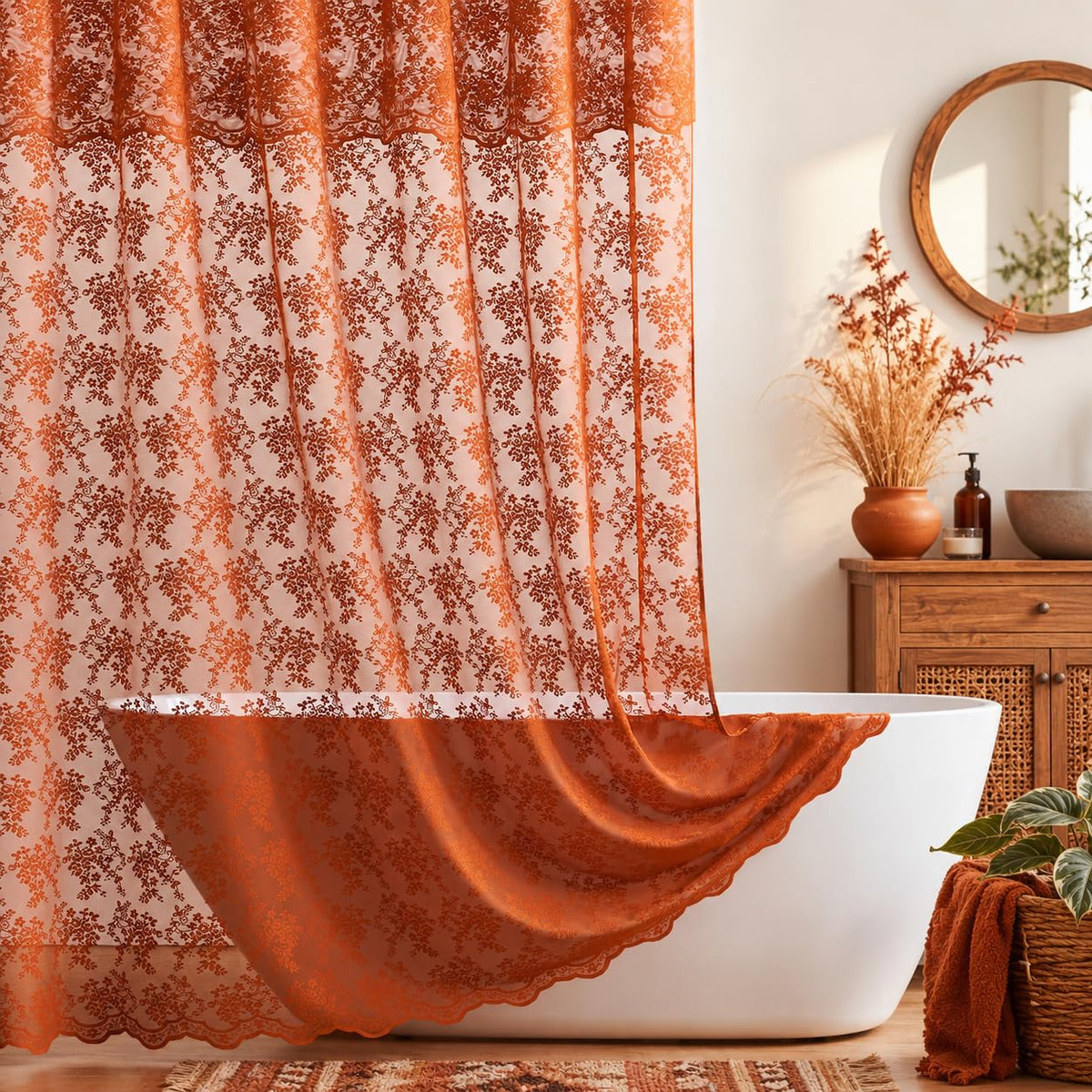 TUDECO Black Lace Shower Curtain with Valance, Gothic Style, 72 x 72 Inch