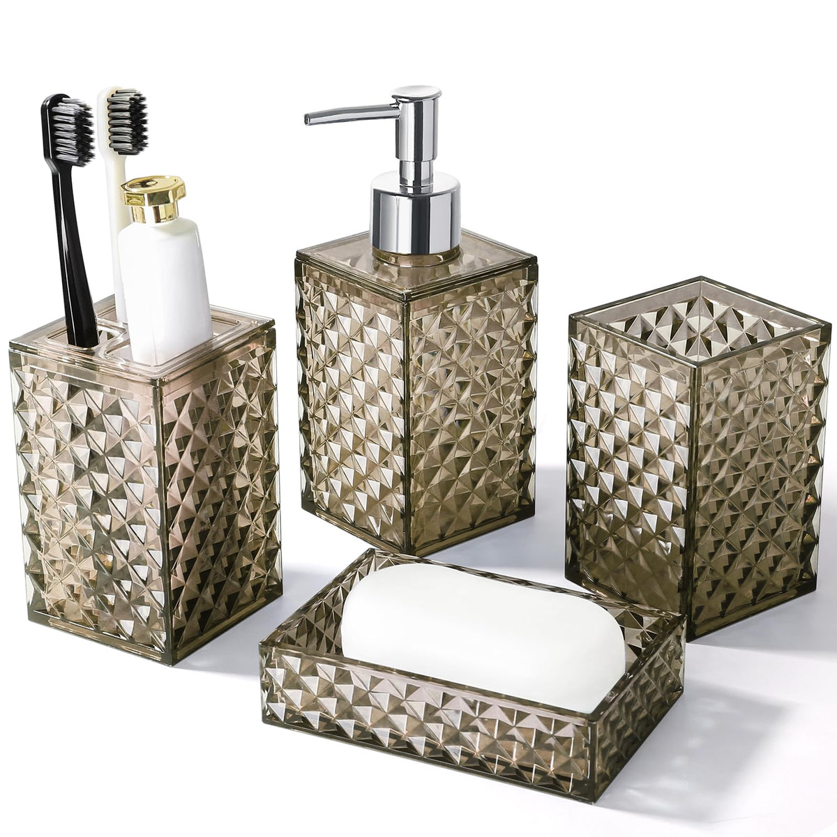RYTOXILO Black Bathroom Accessories Set, 4 Pack Matte Black Bath Accessory Sets Complete, Acrylic Soap Dispenser and Toothbrush Holder Set for Bathroom Counter Sink, Modern Bathroom Decor