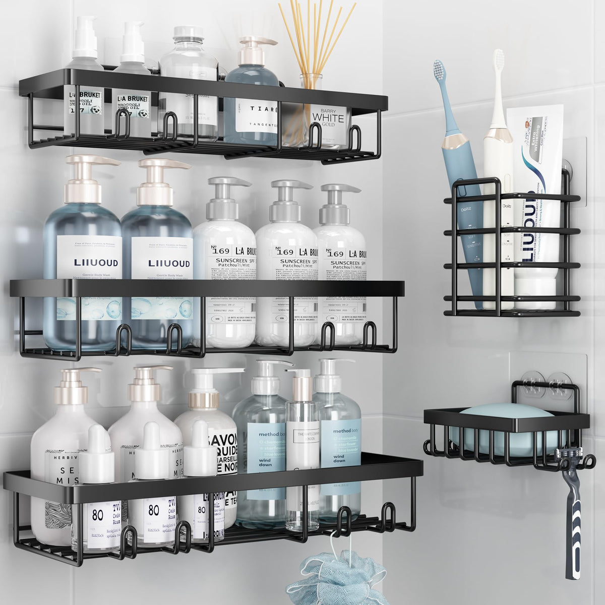 Liuoud 10 Pack Shower Caddy for Inside shower, Black Bathroom Storage Decor