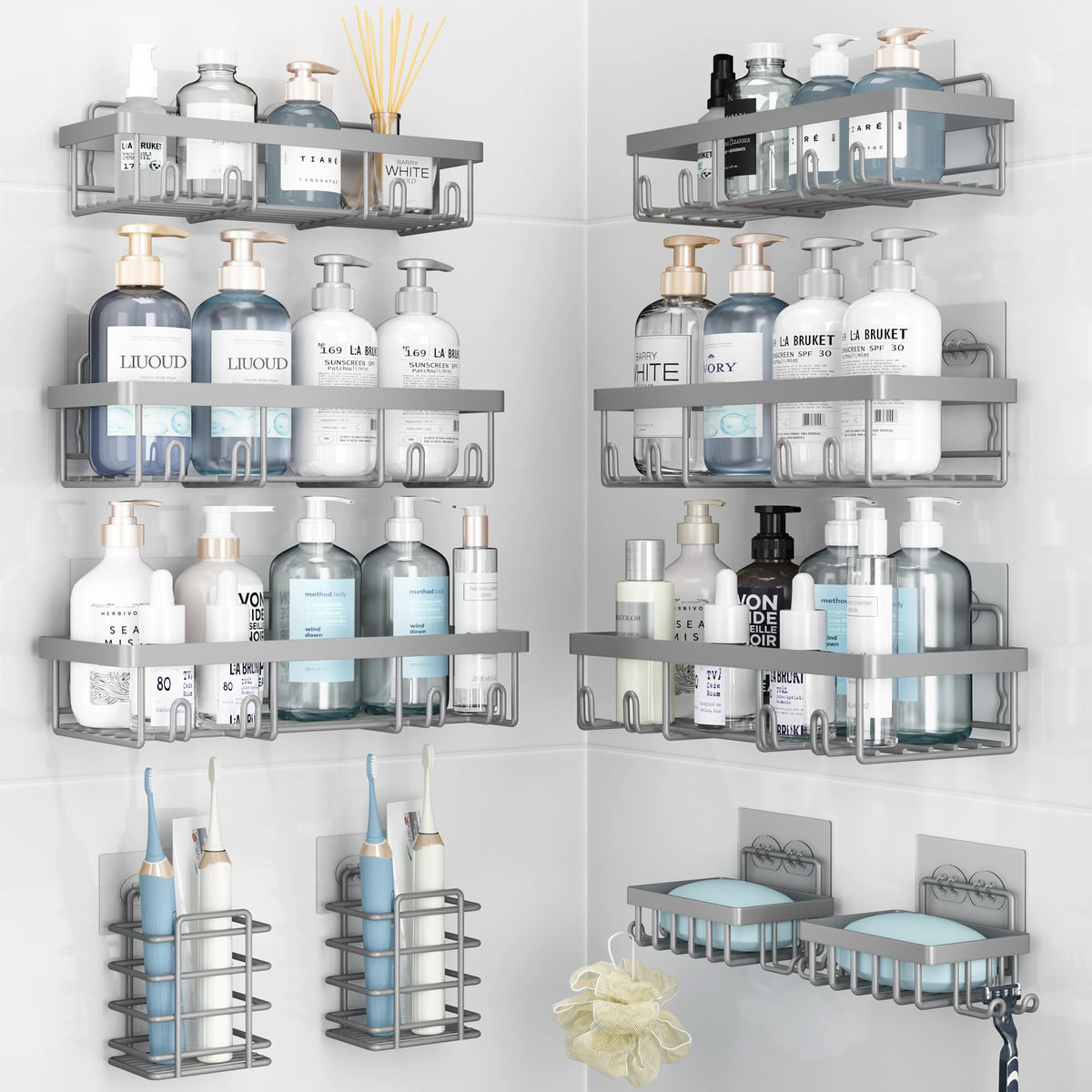 Liuoud 10 Pack Shower Caddy for Inside shower, Black Bathroom Storage Decor