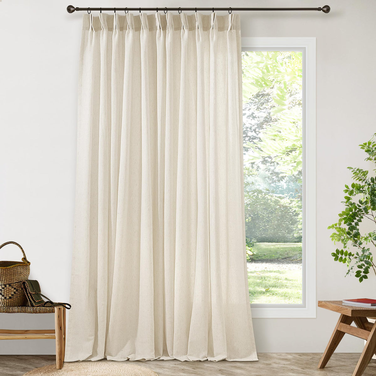 72 Inch Linen Pleated Shower Curtain Burlywood Birch Semi Sheer