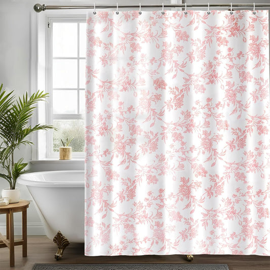 Seorsok Sage Pink Shower Curtain,Cotton Floral Cottagecore,Elegant Floral Fabric Shower Curtain Machine Washable Waterproof Bathroom Decor 72x72 inches