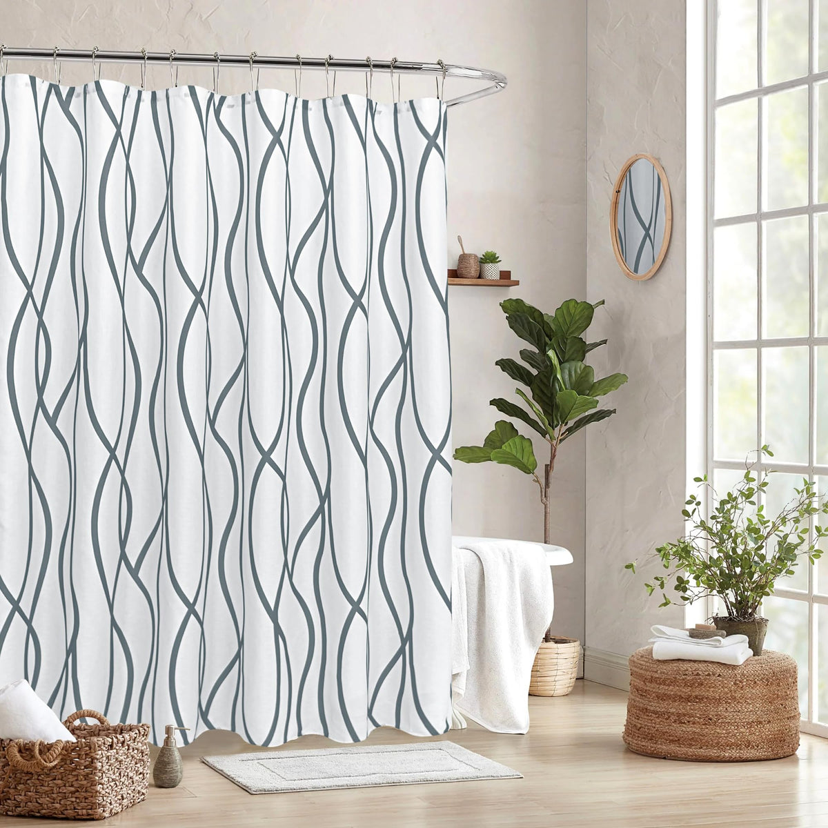Fabric Modern Shower Curtain-Black and White Shower Curtains for Bathroom