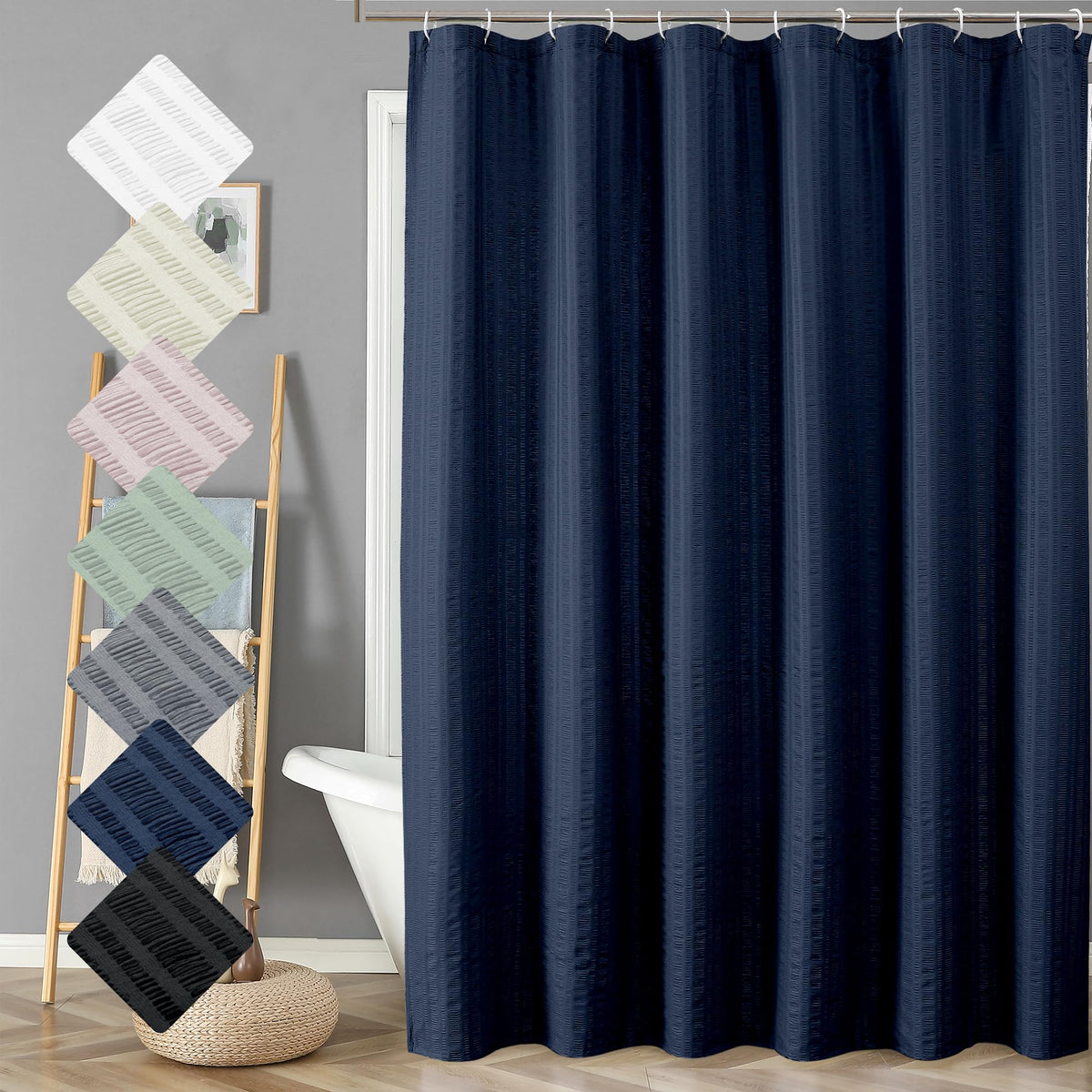 Aiyufeng Light Blue Shower Curtain for Bathroom, Embossed Textured Fabric Shower Curtain for Bathroom - Soft Cloth & Hotel Spa, Machine Washable, 72X72, Glacier Blue