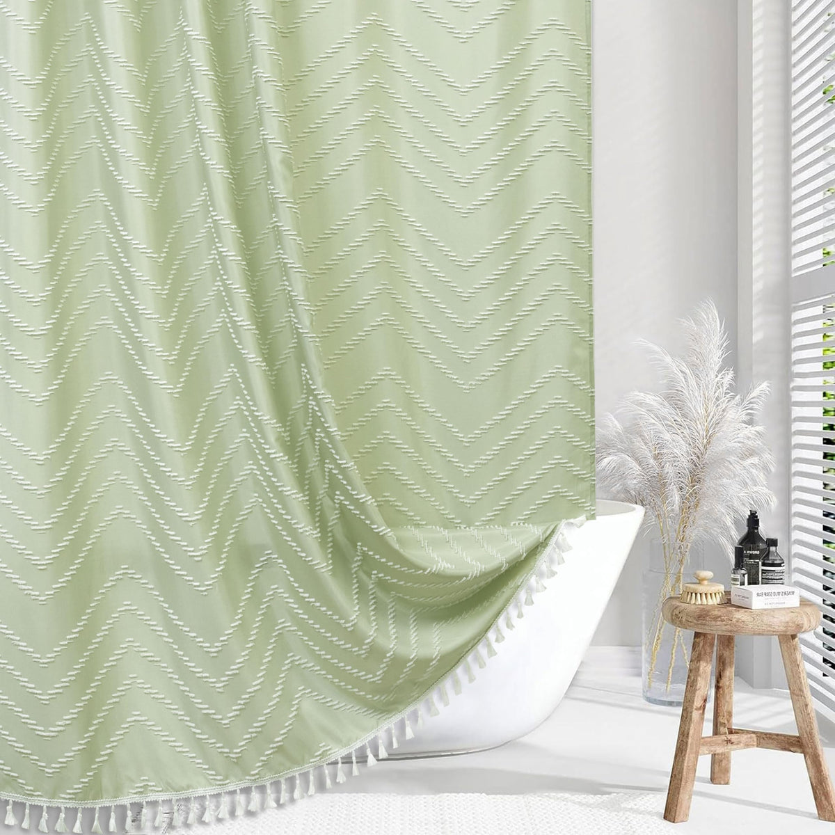 Siiluminisoy Sage Green Shower Curtain for Bathroom Boho Shower Curtain