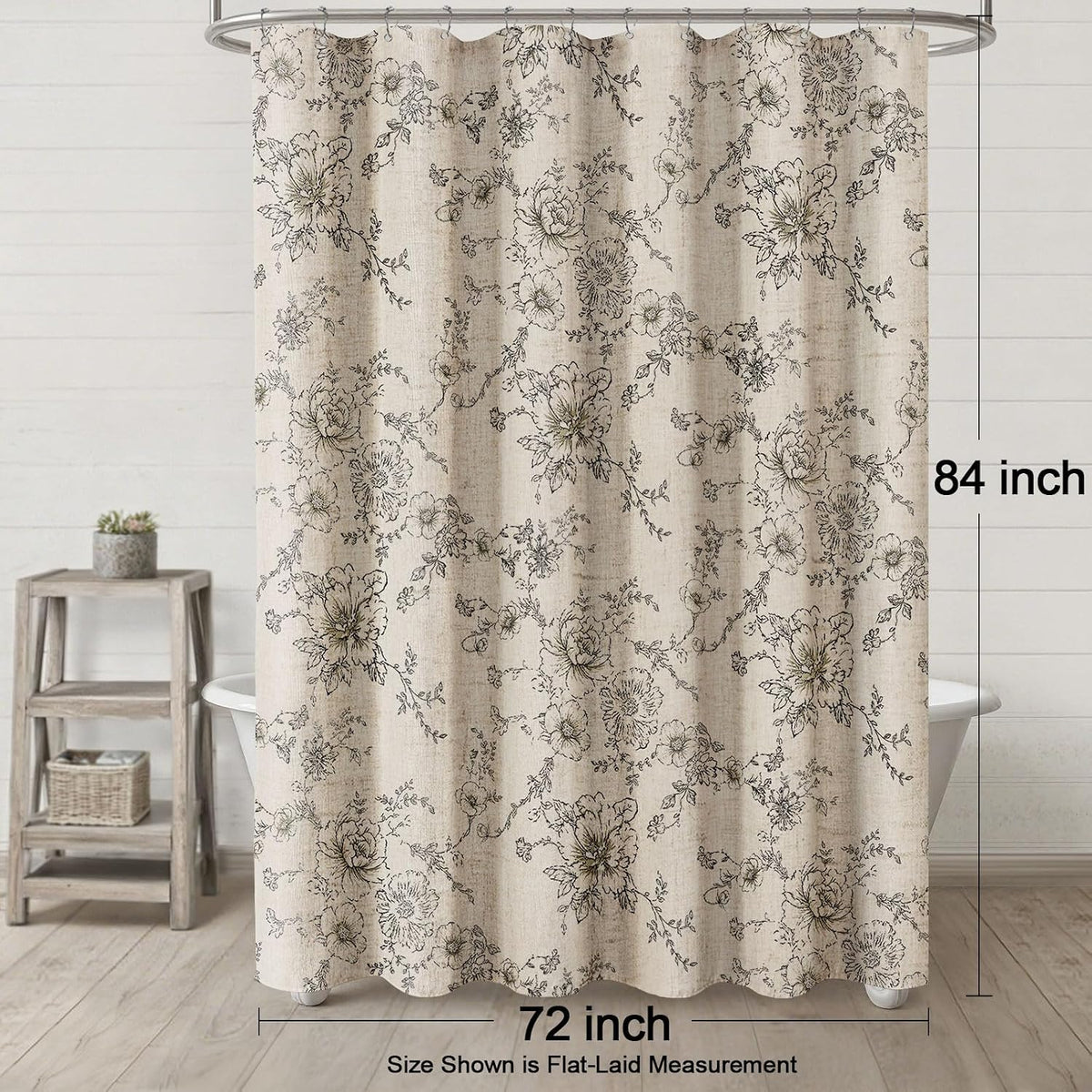 Farmhouse Floral Vintage Shower Curtain for Bathroom, Black and Tan Taupe