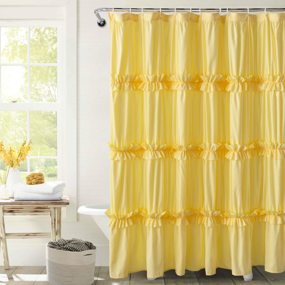 Farmhouse Ruffle Shower Curtain, Black, 72 x 72 in