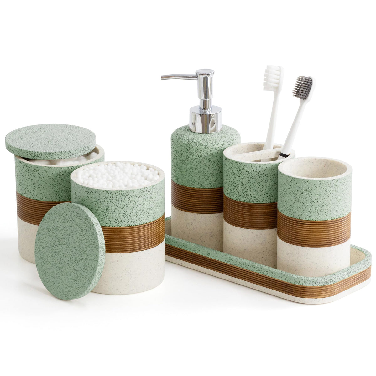 YMXYJM 6-Piece Resin Bathroom Accessories Set, Beige