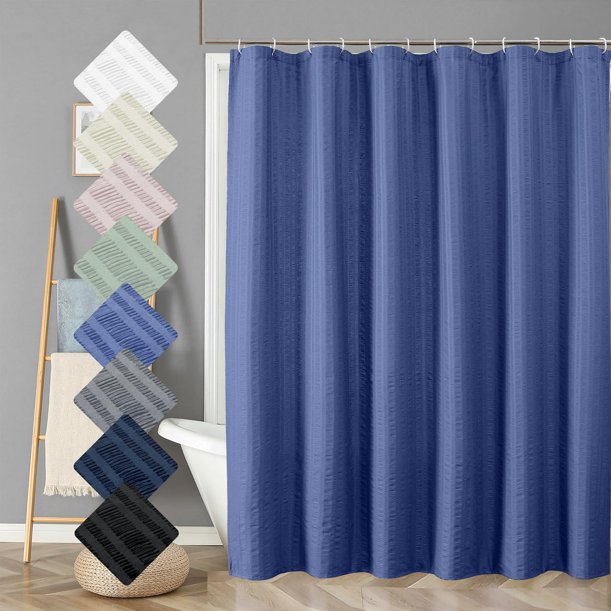 Aiyufeng Light Blue Shower Curtain for Bathroom, Embossed Textured Fabric Shower Curtain for Bathroom - Soft Cloth & Hotel Spa, Machine Washable, 72X72, Glacier Blue