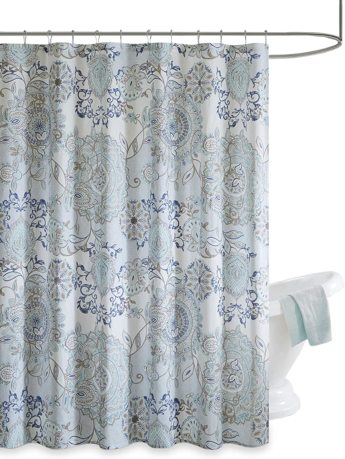 Madison Park Isla Shower Curtain for Bathroom, Cotton, 72 x 72, Blue