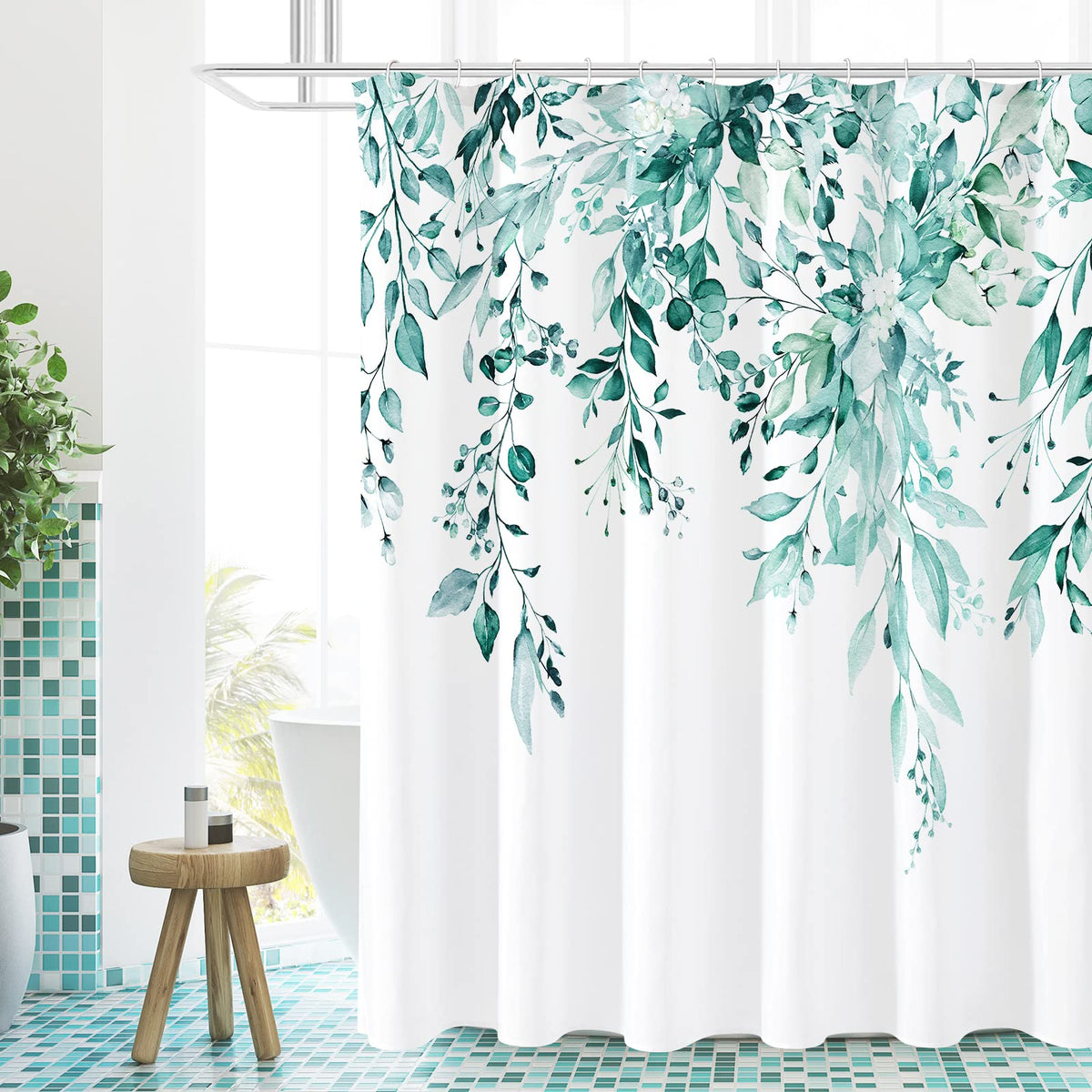 Gibelle Olive Green Eucalyptus Shower Curtain, Floral Print, 72x72