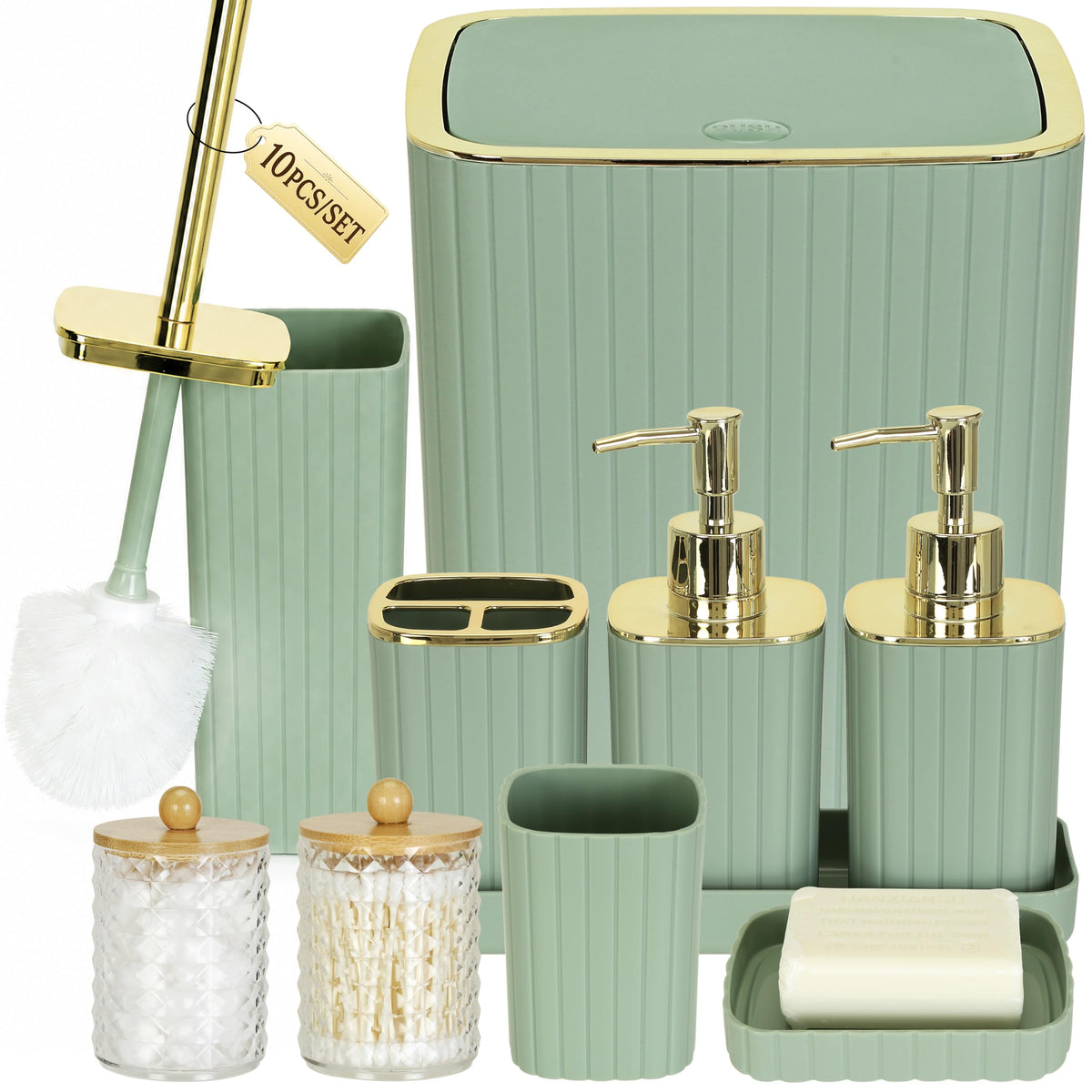 Bathroom Accessories Set, 10-Piece Black and Gold All-in-One Bathroom Set