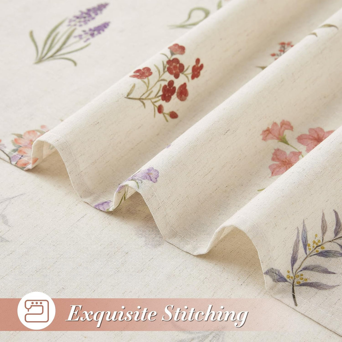 Floral Linen Shower Curtain, Spring Vintage Farmhouse Style, 72x72