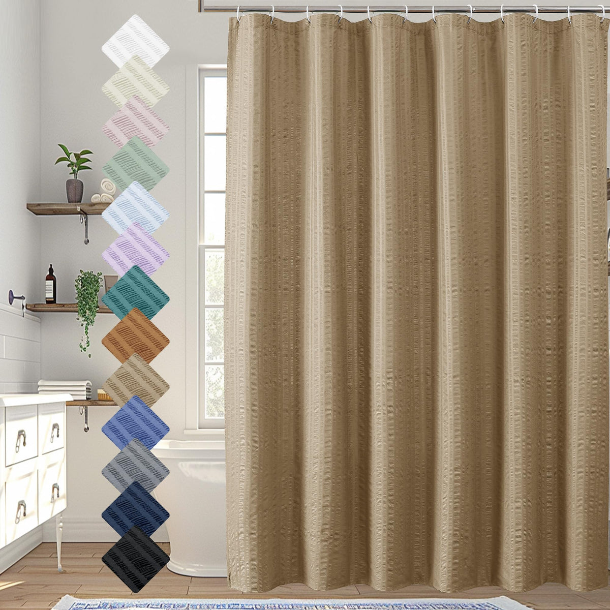 Aiyufeng Moga Sage Green Shower Curtain - 3D Embossed Textured Shower Curtains for Bathroom, Luxury Polyester Cloth Bath Curtain, 72Wx72H, Green
