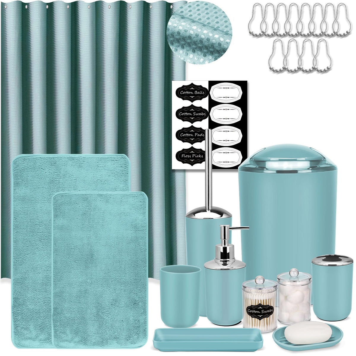 IMAVO Bathroom Accessories Set,Green Bathroom Set,7 Pieces Bathroom Accessory Set,Tray,Toilet Brush,Trash Can for Bathroom Décor and Housewarming Gifts
