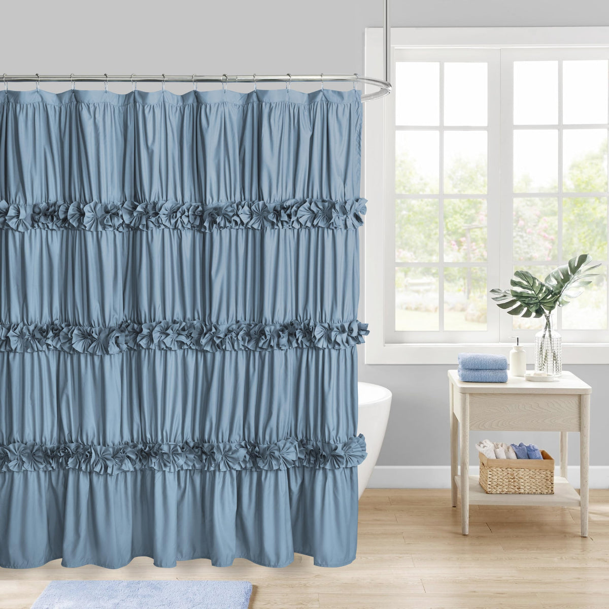 Homechoice Decor Camel Ruffle Shower Curtain 72" W x 72" H