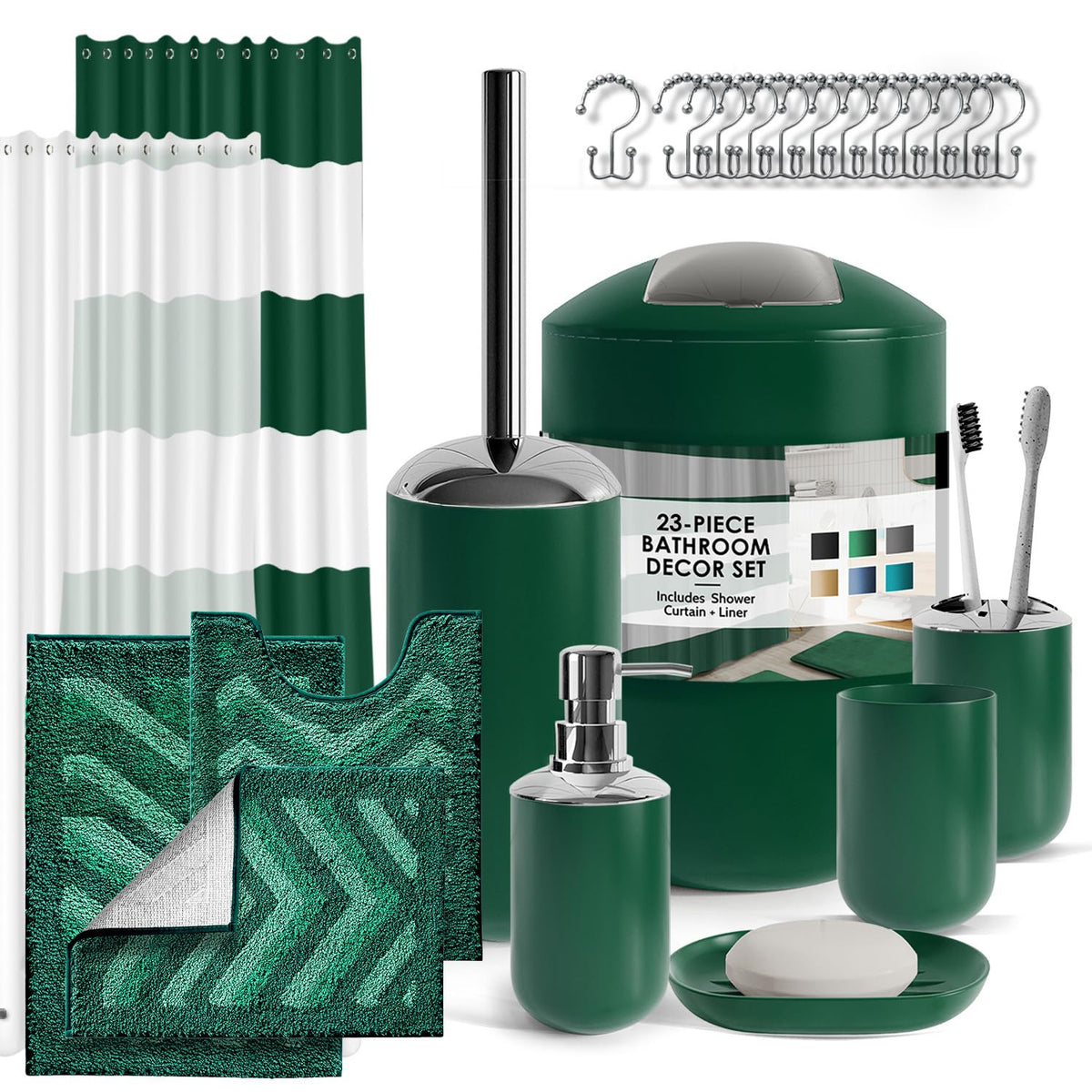 Clara Clark Bathroom Set - Navy Bathroom Accessories Set, 20PC Bathroom Accessory Set, Shower Curtain Set with Liner, Toothbrush Holder, Soap Dispenser, Soap Dish, Toilet Brush Holder, and Trash Can