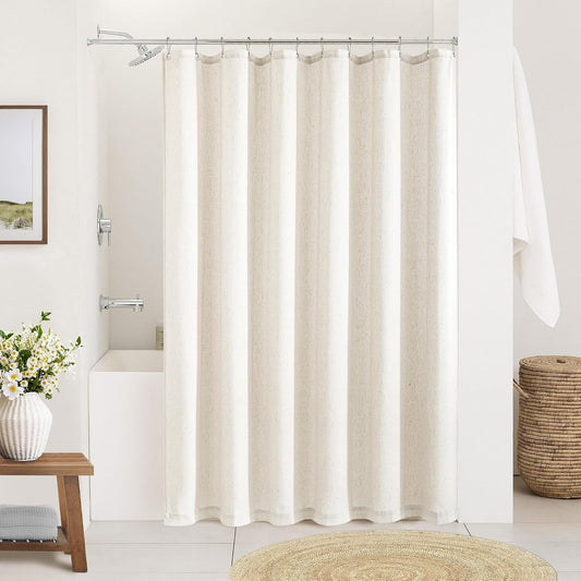 Cream Linen Shower Curtain for Bathroom Water Repellent 72x78 Inch