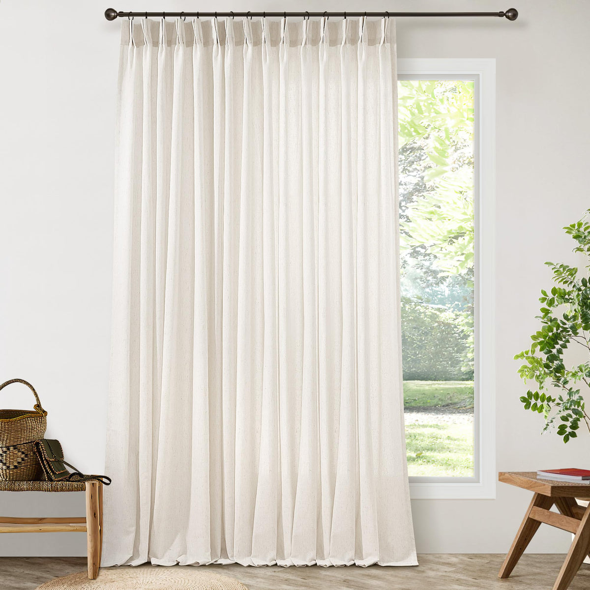 72 Inch Linen Pleated Shower Curtain Burlywood Birch Semi Sheer