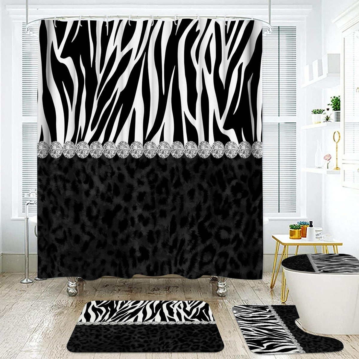 Leopard Shower Curtain 4Pcs Cheetah Print Shower Curtain Sets with Rugs