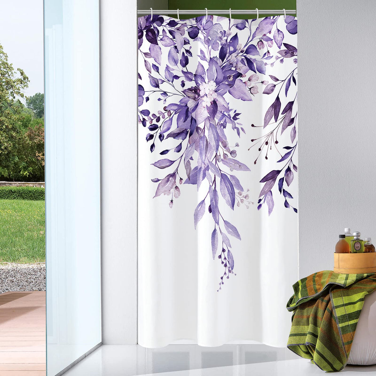 Gibelle Olive Green Eucalyptus Shower Curtain, Floral Print, 72x72
