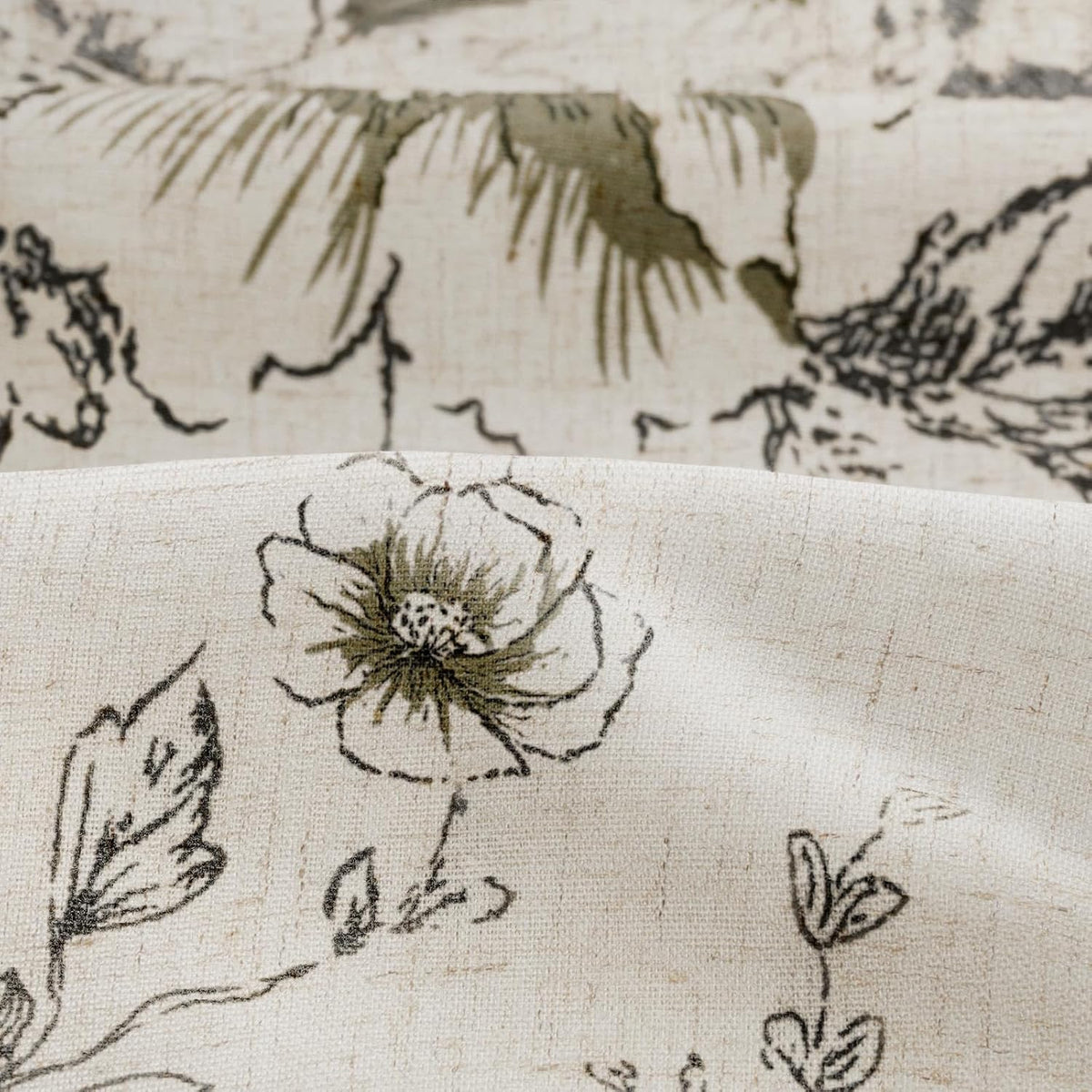 Farmhouse Floral Vintage Shower Curtain for Bathroom, Black and Tan Taupe