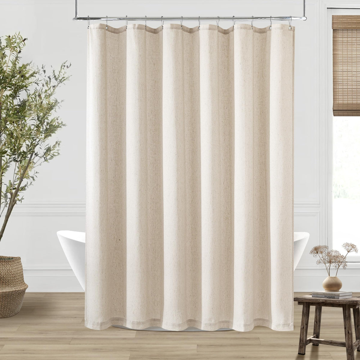 Cream Linen Shower Curtain for Bathroom Water Repellent 72x78 Inch
