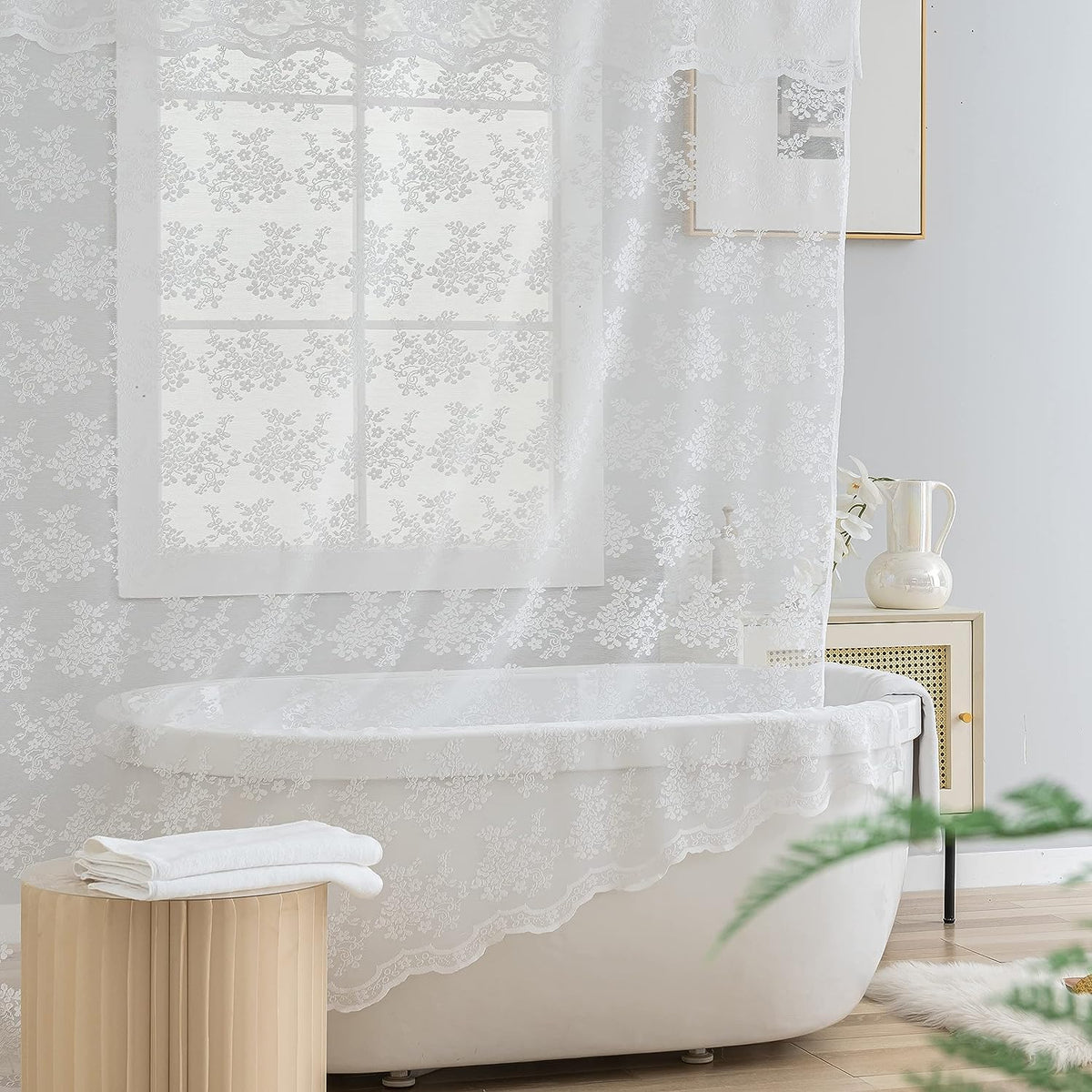 TUDECO Black Lace Shower Curtain with Valance, Gothic Style, 72 x 72 Inch