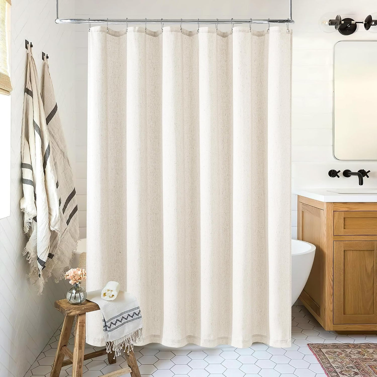 Cream Linen Shower Curtain for Bathroom Water Repellent 72x78 Inch