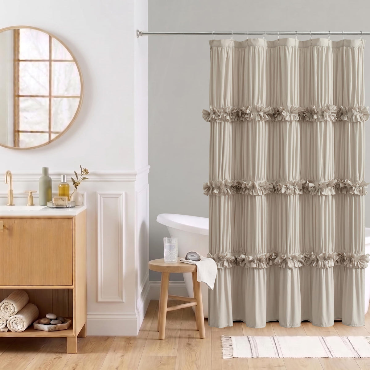 Homechoice Decor Camel Ruffle Shower Curtain 72" W x 72" H
