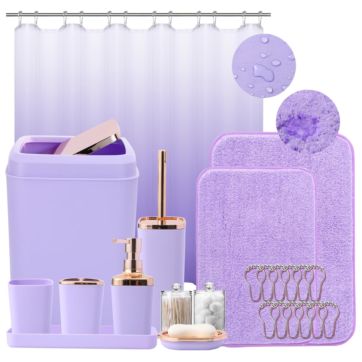 XLHOMO Sage Green Bathroom Set, Bathroom Sets with Shower Curtain and Rugs